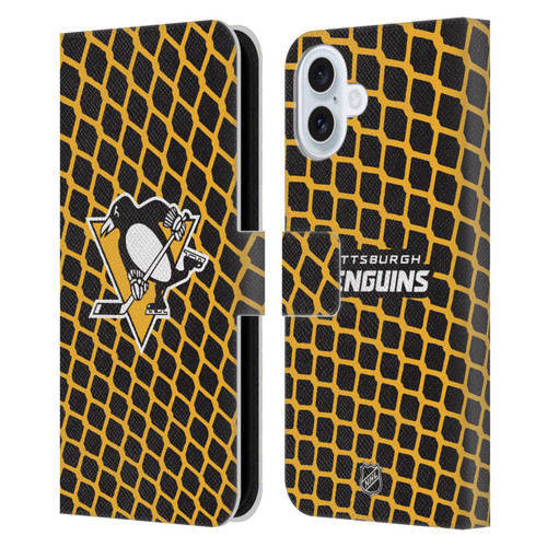 NHL Pittsburgh Penguins Net Pattern Leather Book Wallet Case Cover For Apple iPhone 16 Plus