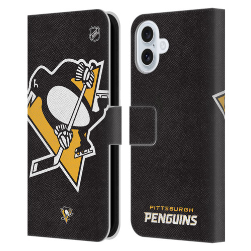 NHL Pittsburgh Penguins Oversized Leather Book Wallet Case Cover For Apple iPhone 16 Plus