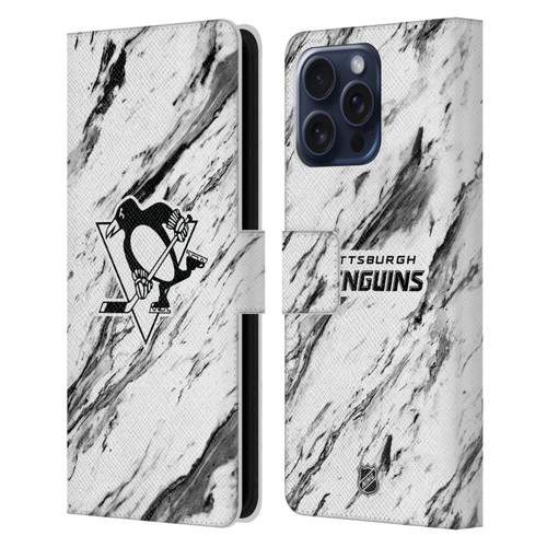 NHL Pittsburgh Penguins Marble Leather Book Wallet Case Cover For Apple iPhone 16 Pro Max