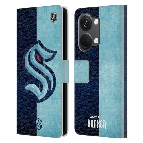NHL Seattle Kraken Half Distressed Leather Book Wallet Case Cover For OnePlus Nord 3 5G