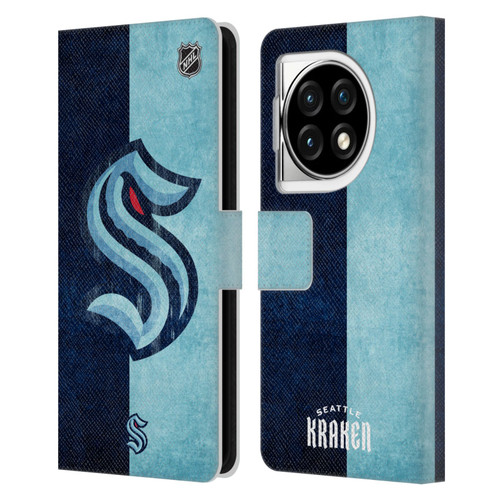 NHL Seattle Kraken Half Distressed Leather Book Wallet Case Cover For OPPO OnePlus Ace 3 5G