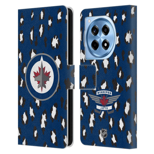 NHL Winnipeg Jets Leopard Patten Leather Book Wallet Case Cover For OnePlus 12R