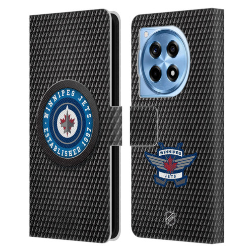 NHL Winnipeg Jets Puck Texture Leather Book Wallet Case Cover For OnePlus 12R