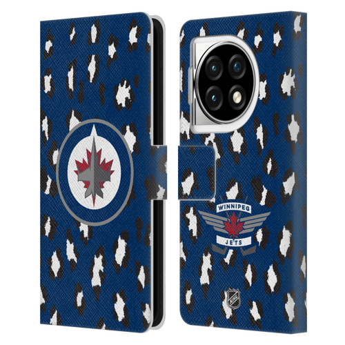 NHL Winnipeg Jets Leopard Patten Leather Book Wallet Case Cover For OPPO OnePlus Ace 3 5G