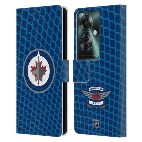 NHL Winnipeg Jets Net Pattern Leather Book Wallet Case Cover For OPPO Reno11 F 5G / F25 Pro 5G