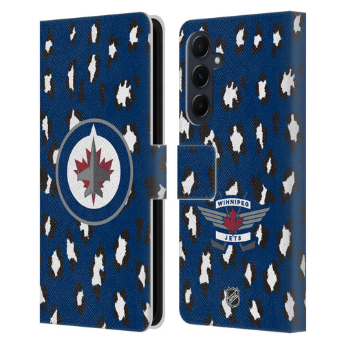 NHL Winnipeg Jets Leopard Patten Leather Book Wallet Case Cover For Samsung Galaxy A55 5G