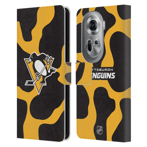 NHL Pittsburgh Penguins Cow Pattern Leather Book Wallet Case Cover For OPPO Reno11 Pro