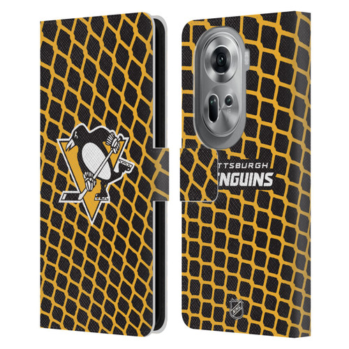 NHL Pittsburgh Penguins Net Pattern Leather Book Wallet Case Cover For OPPO Reno11 Pro