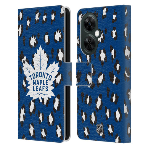 NHL Toronto Maple Leafs Leopard Patten Leather Book Wallet Case Cover For OnePlus Nord CE 3 Lite 5G