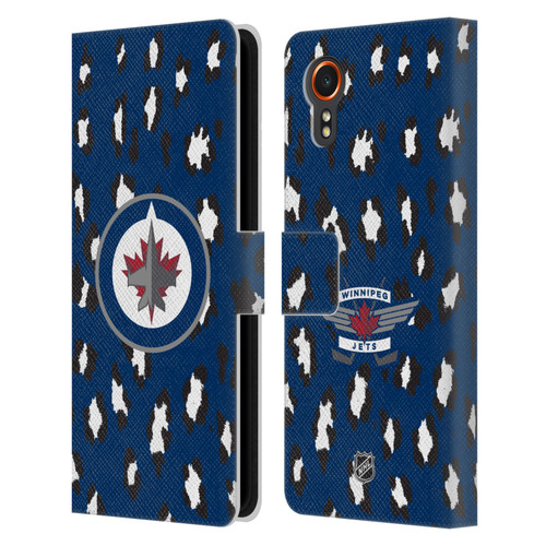 NHL Winnipeg Jets Leopard Patten Leather Book Wallet Case Cover For Samsung Galaxy Xcover7 5G