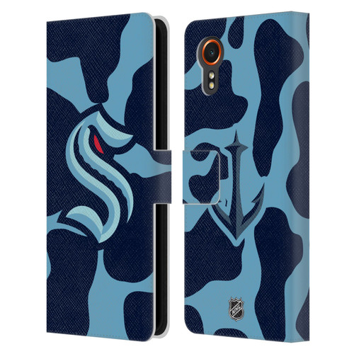 NHL Seattle Kraken Cow Pattern Leather Book Wallet Case Cover For Samsung Galaxy Xcover7 5G