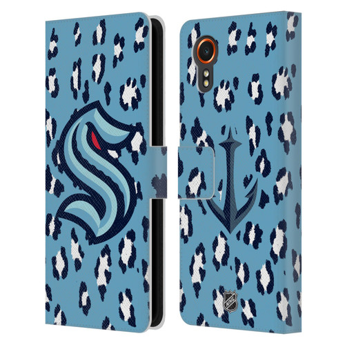 NHL Seattle Kraken Leopard Patten Leather Book Wallet Case Cover For Samsung Galaxy Xcover7 5G