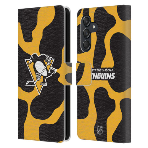 NHL Pittsburgh Penguins Cow Pattern Leather Book Wallet Case Cover For Samsung Galaxy M55 5G
