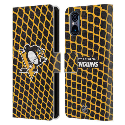 NHL Pittsburgh Penguins Net Pattern Leather Book Wallet Case Cover For Sony Xperia 5 V 5G