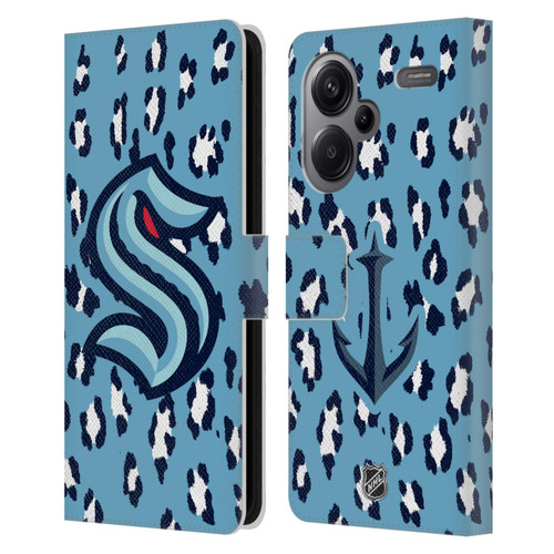 NHL Seattle Kraken Leopard Patten Leather Book Wallet Case Cover For Xiaomi Redmi Note 13 Pro Plus 5G