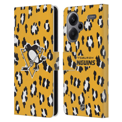 NHL Pittsburgh Penguins Leopard Patten Leather Book Wallet Case Cover For Xiaomi Redmi Note 13 Pro Plus 5G