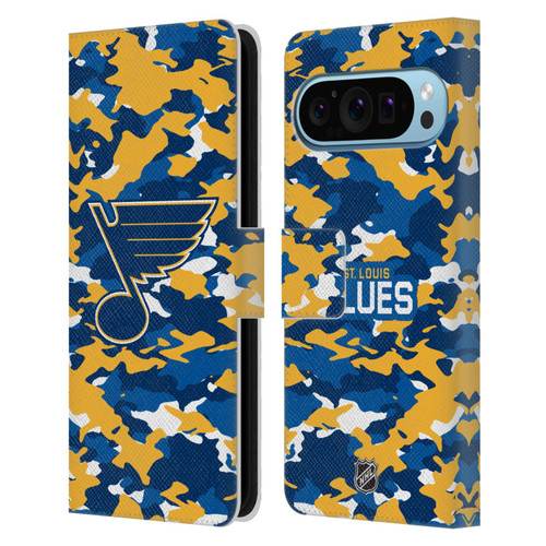 NHL St Louis Blues Camouflage Leather Book Wallet Case Cover For Google Pixel 9 / Pixel 9 Pro