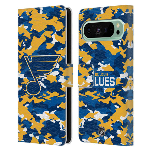 NHL St Louis Blues Camouflage Leather Book Wallet Case Cover For Google Pixel 9 Pro XL