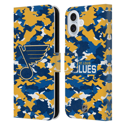 NHL St Louis Blues Camouflage Leather Book Wallet Case Cover For Apple iPhone 16 Plus