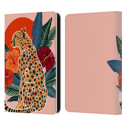 Cat Coquillette Tropical Wildlife Cheetah And Hibiscus Leather Book Wallet Case Cover For Amazon Kindle 11th Gen 6in 2022