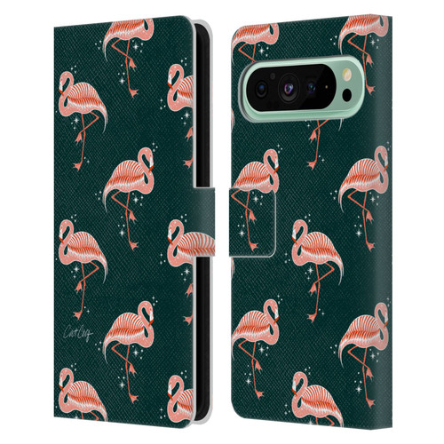 Cat Coquillette Tropical Wildlife Flamingo Sparkles Leather Book Wallet Case Cover For Google Pixel 9 Pro XL