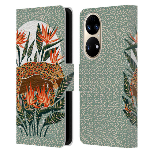 Cat Coquillette Tropical Wildlife Leopard Moonrise Leather Book Wallet Case Cover For Huawei P50