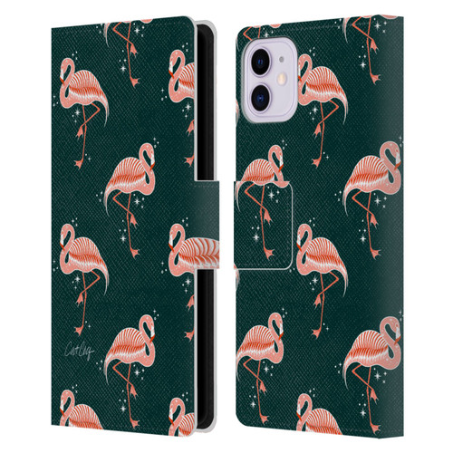 Cat Coquillette Tropical Wildlife Flamingo Sparkles Leather Book Wallet Case Cover For Apple iPhone 11