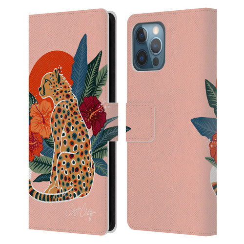 Cat Coquillette Tropical Wildlife Cheetah And Hibiscus Leather Book Wallet Case Cover For Apple iPhone 12 Pro Max