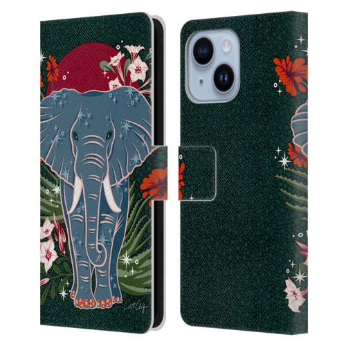 Cat Coquillette Tropical Wildlife Elephant And Aloe Leather Book Wallet Case Cover For Apple iPhone 14 Plus