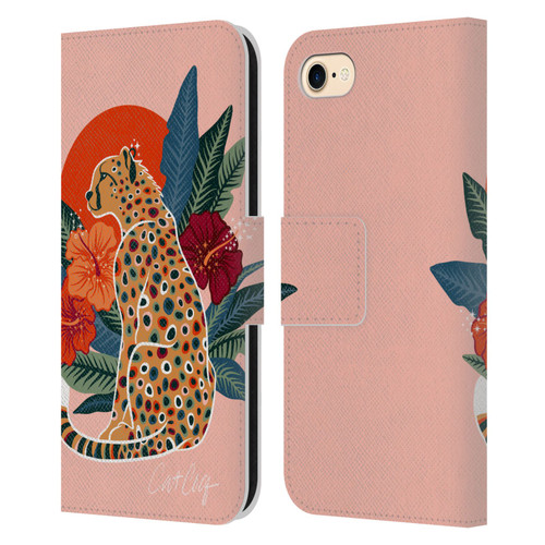 Cat Coquillette Tropical Wildlife Cheetah And Hibiscus Leather Book Wallet Case Cover For Apple iPhone 7 / 8 / SE 2020 & 2022