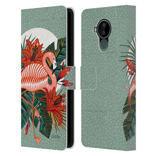 Cat Coquillette Tropical Wildlife Flamingo And Lilies Leather Book Wallet Case Cover For Nokia C30