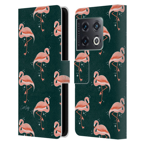 Cat Coquillette Tropical Wildlife Flamingo Sparkles Leather Book Wallet Case Cover For OnePlus 10 Pro