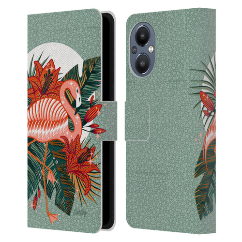 Cat Coquillette Tropical Wildlife Flamingo And Lilies Leather Book Wallet Case Cover For OnePlus Nord N20 5G
