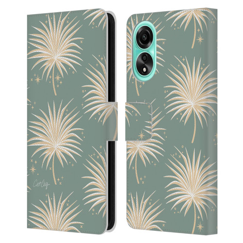 Cat Coquillette Tropical Wildlife Fan Palm Sparkles Leather Book Wallet Case Cover For OPPO A78 4G