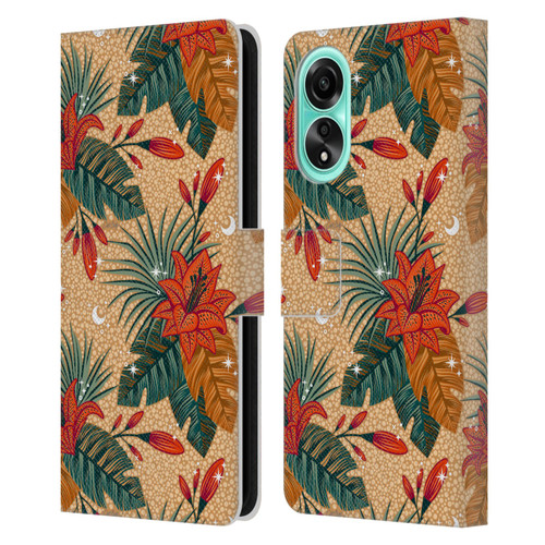 Cat Coquillette Tropical Wildlife Lily Leather Book Wallet Case Cover For OPPO A78 4G
