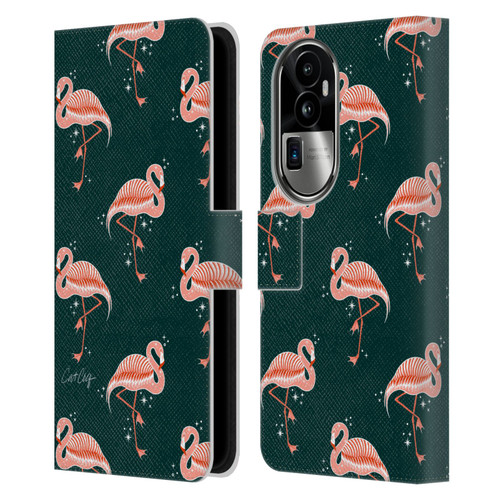 Cat Coquillette Tropical Wildlife Flamingo Sparkles Leather Book Wallet Case Cover For OPPO Reno10 Pro+