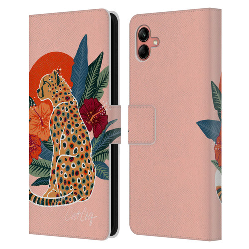 Cat Coquillette Tropical Wildlife Cheetah And Hibiscus Leather Book Wallet Case Cover For Samsung Galaxy A04 (2022)
