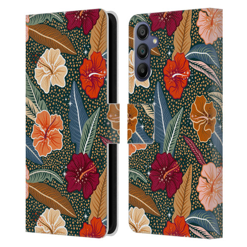 Cat Coquillette Tropical Wildlife African Hibiscus Leather Book Wallet Case Cover For Samsung Galaxy A15