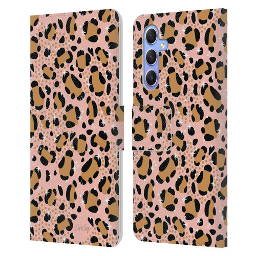 Cat Coquillette Tropical Wildlife Sparkly Leopard Print Leather Book Wallet Case Cover For Samsung Galaxy A34 5G