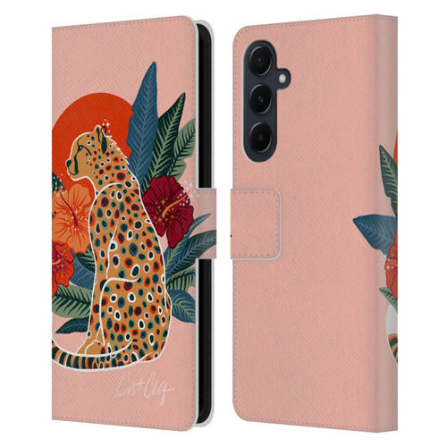 Cat Coquillette Tropical Wildlife Cheetah And Hibiscus Leather Book Wallet Case Cover For Samsung Galaxy A55 5G