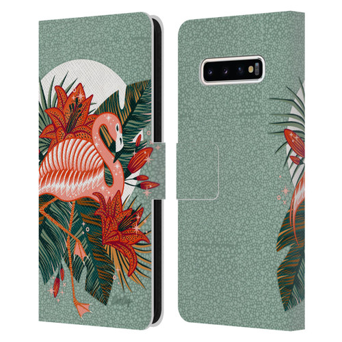 Cat Coquillette Tropical Wildlife Flamingo And Lilies Leather Book Wallet Case Cover For Samsung Galaxy S10+ / S10 Plus