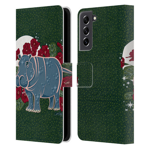 Cat Coquillette Tropical Wildlife Hippo And African Violet Leather Book Wallet Case Cover For Samsung Galaxy S21 FE 5G