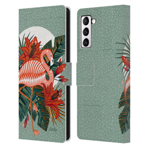 Cat Coquillette Tropical Wildlife Flamingo And Lilies Leather Book Wallet Case Cover For Samsung Galaxy S21+ 5G