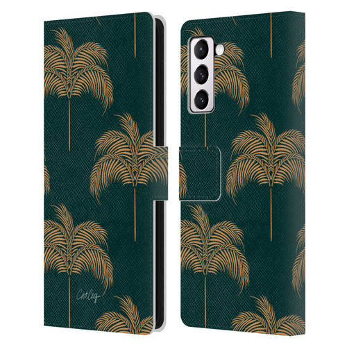 Cat Coquillette Tropical Wildlife Palm Tree Oasis Leather Book Wallet Case Cover For Samsung Galaxy S21+ 5G