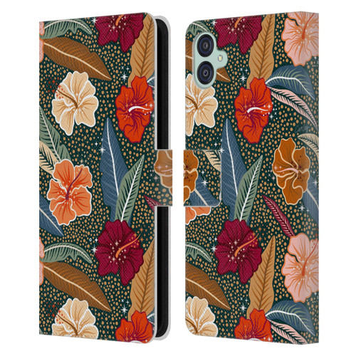 Cat Coquillette Tropical Wildlife African Hibiscus Leather Book Wallet Case Cover For Samsung Galaxy M04 5G / A04e