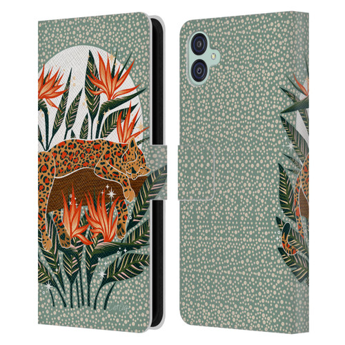 Cat Coquillette Tropical Wildlife Leopard Moonrise Leather Book Wallet Case Cover For Samsung Galaxy M04 5G / A04e