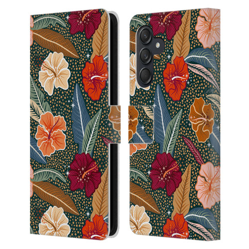 Cat Coquillette Tropical Wildlife African Hibiscus Leather Book Wallet Case Cover For Samsung Galaxy M55 5G