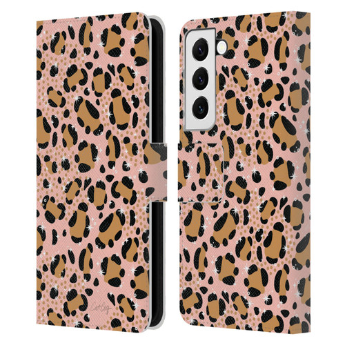 Cat Coquillette Tropical Wildlife Sparkly Leopard Print Leather Book Wallet Case Cover For Samsung Galaxy S22 5G