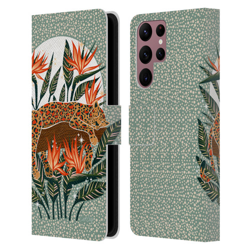 Cat Coquillette Tropical Wildlife Leopard Moonrise Leather Book Wallet Case Cover For Samsung Galaxy S22 Ultra 5G