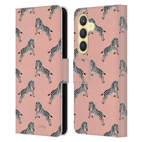 Cat Coquillette Tropical Wildlife Zebra Leap Pattern Leather Book Wallet Case Cover For Samsung Galaxy S24 5G